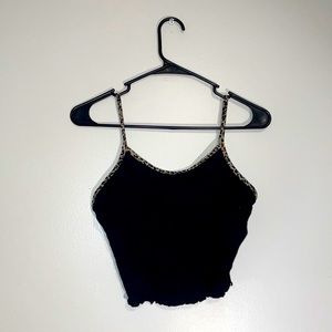 SHEIN Ribbed Cheetah Print Black Cropped Cami Tank Top